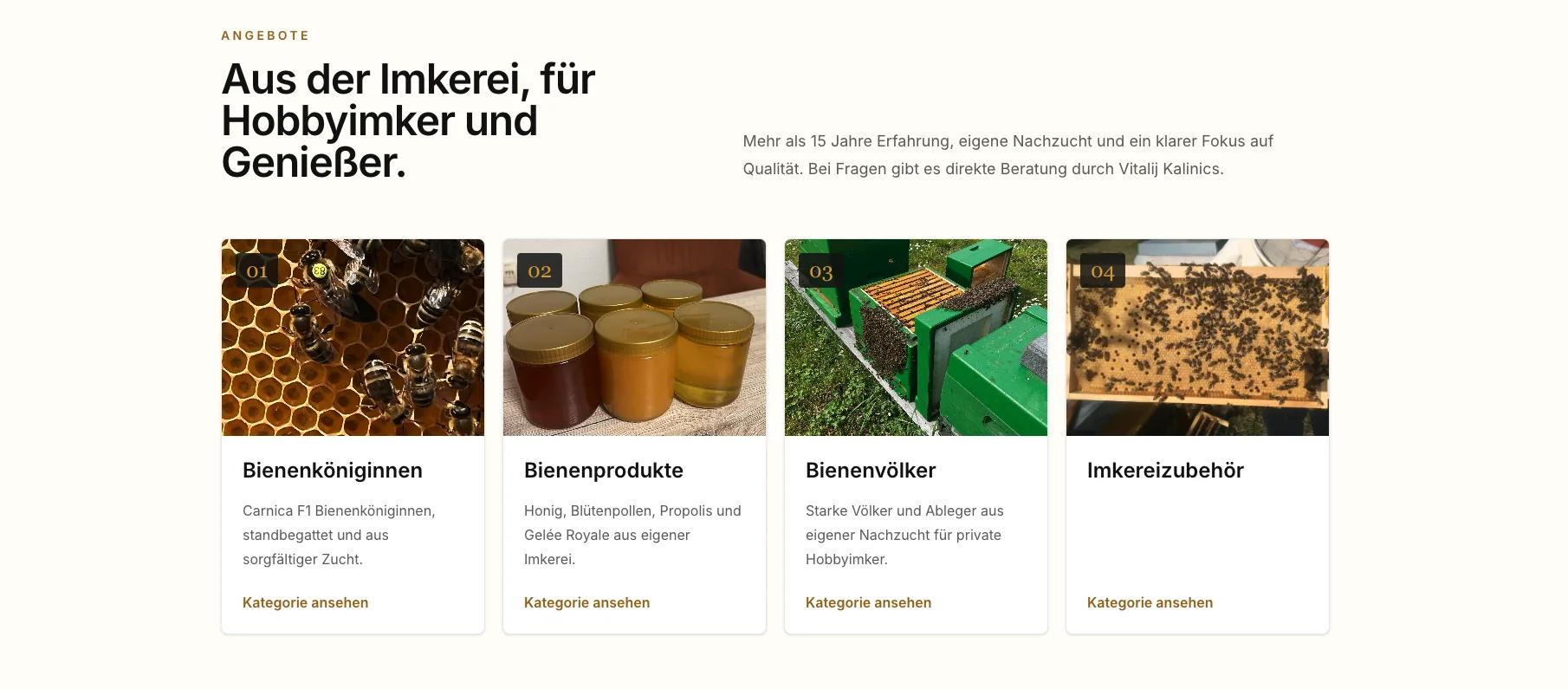 Imkerei Kalinics – project interface