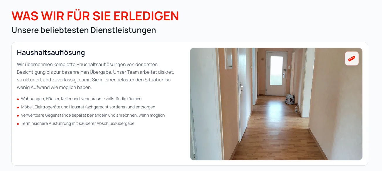 Karopro Entrümpelung – project interface