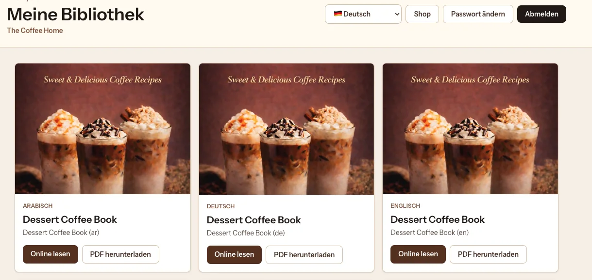 The Coffee Home – project interface